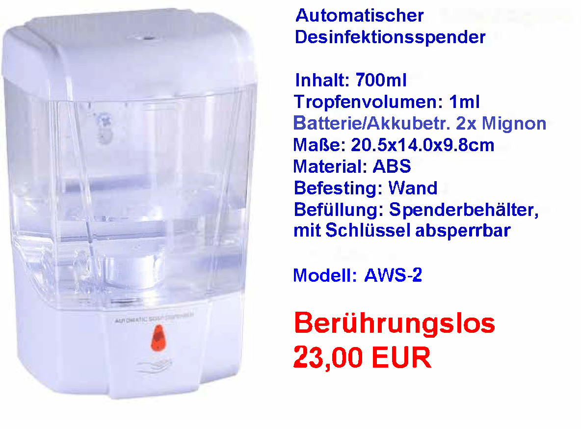 Automatischer Desinfektionsspender 700ml - 24/7 Medical - FFP2 Masken,  Schnelltests, Hepa-Luftreiniger und Desinfektionsmittel online kaufen